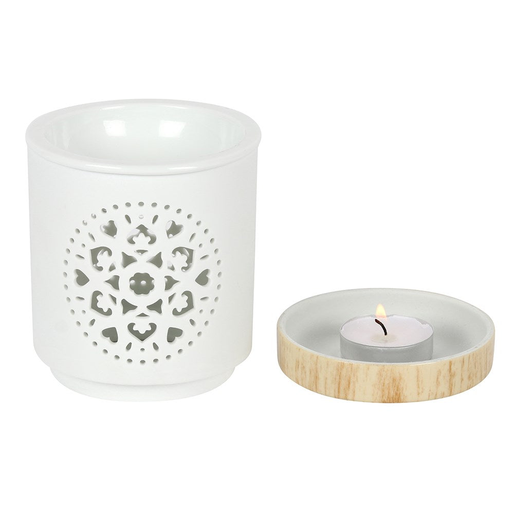 WHITE MANDALA CUT OUT OIL BURNER