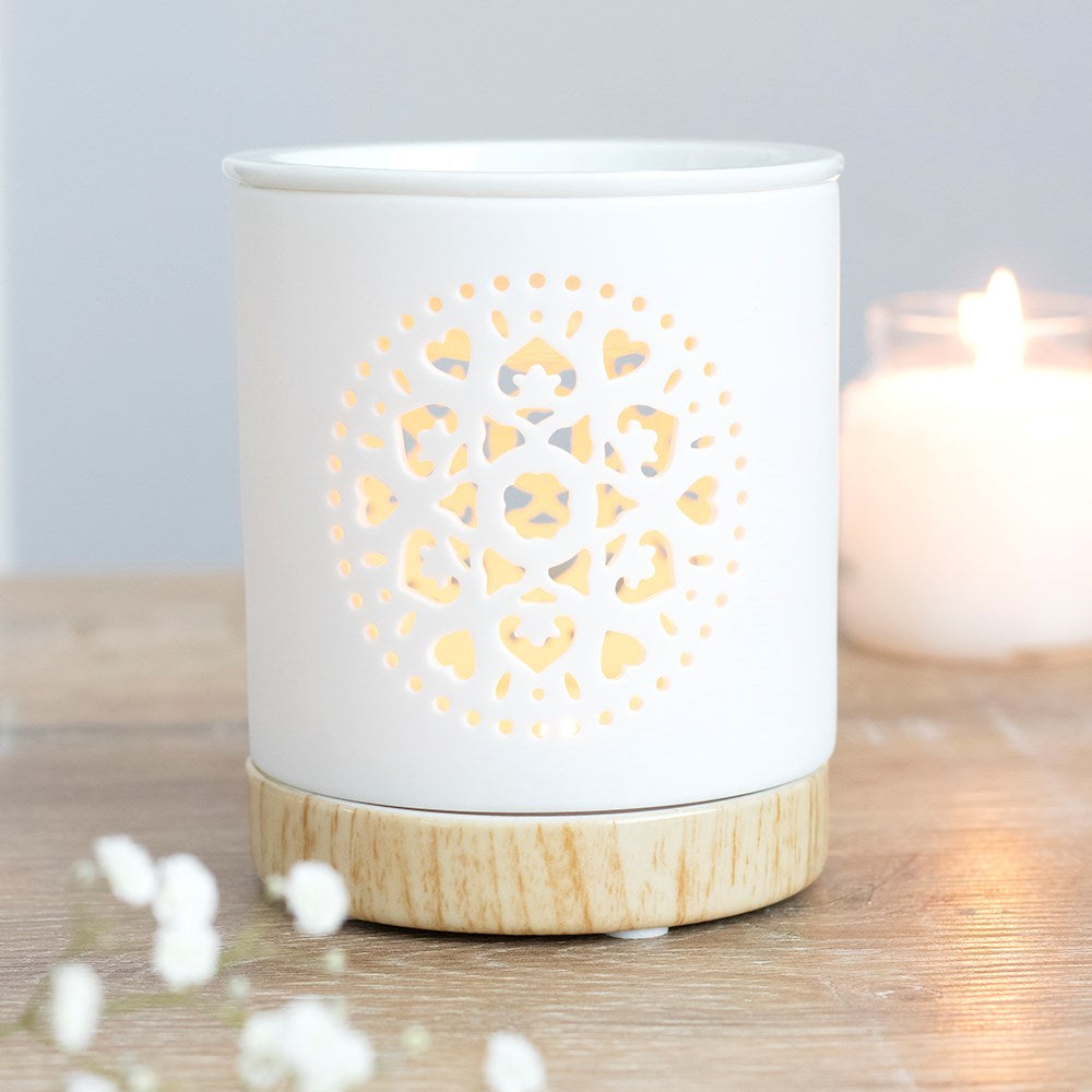WHITE MANDALA CUT OUT OIL BURNER